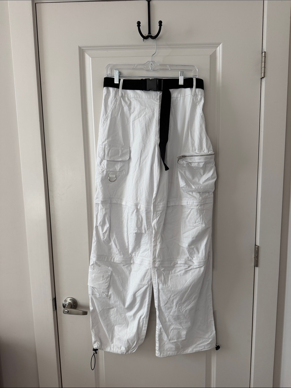 I.AM.GIA White Cargo Pants with Black Belt Detail